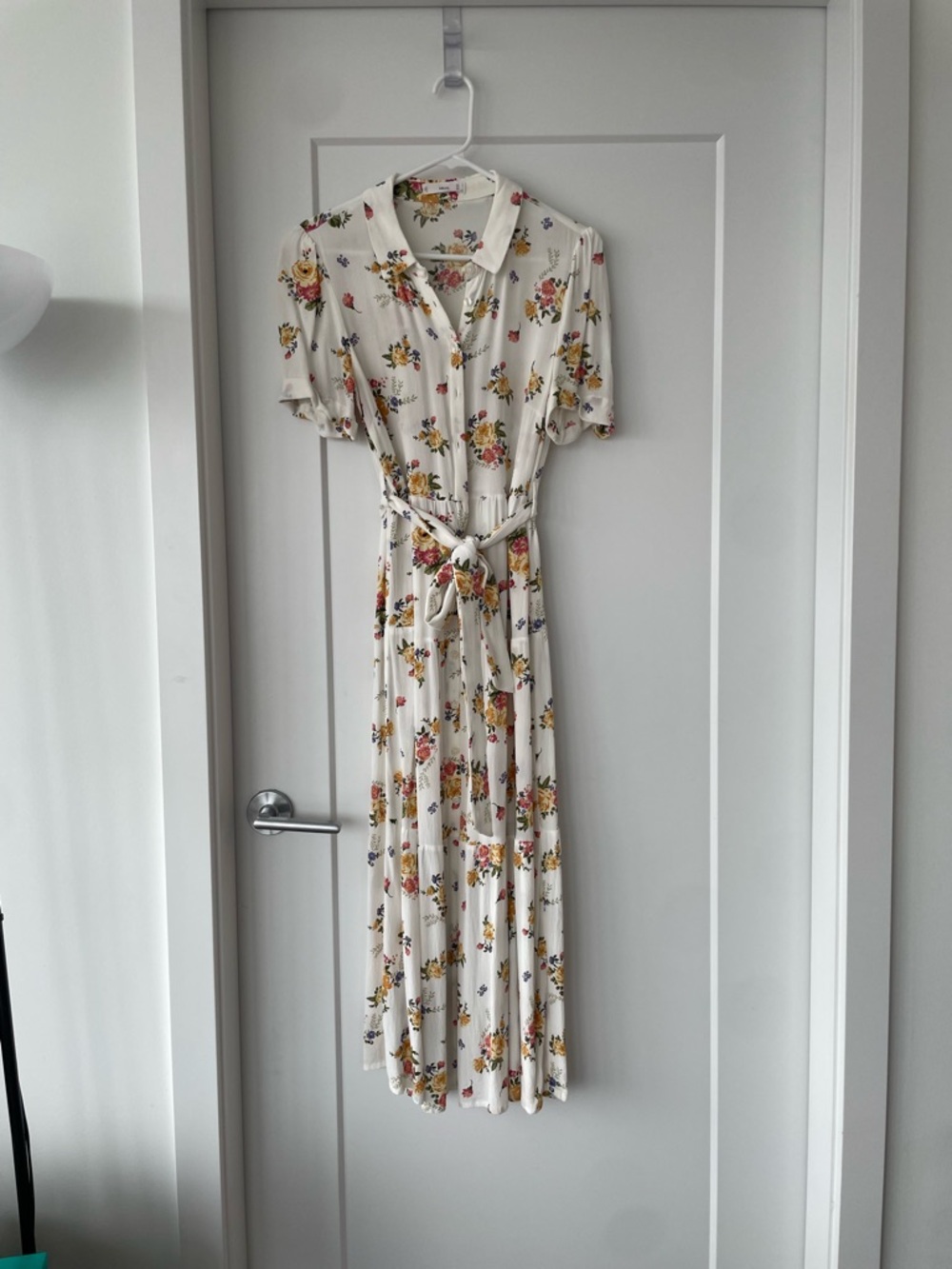 Mango Cream Floral Maxi Dress with Yellow & Pink Accents